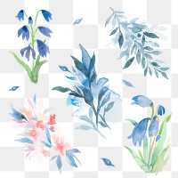 Winter png leaves set watercolor blue seasonal graphic