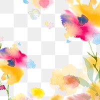 Spring png floral border background in yellow with flower watercolor illustration