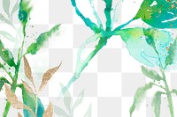 Spring png floral watercolor background in green with leaf illustration