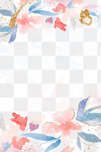 Watercolor png flowers frame background in pink floral spring season