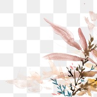 Autumn png floral border background in brown with leaf watercolor illustration