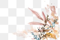 Autumn png floral border background in brown with leaf watercolor illustration