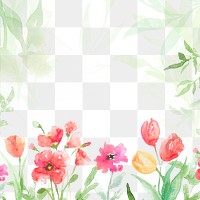 Watercolor png flowers frame background in green floral spring season