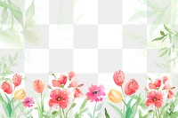 Watercolor png flowers frame background in green floral spring season