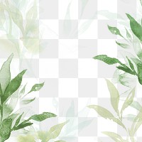 Spring png floral border background in green with leaf watercolor illustration