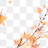 Maple png leaf border background in orange watercolor autumn season