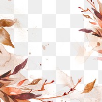 Autumn png floral watercolor background in brown with leaf illustration