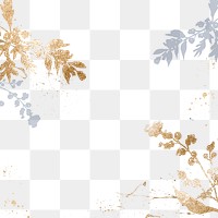 Winter png floral border background in gold with leaf watercolor illustration