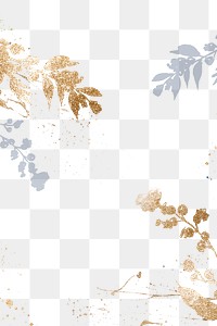 Winter png floral border background in gold with leaf watercolor illustration