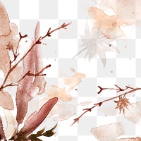 Autumn png floral watercolor background in brown with leaf illustration