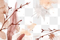 Autumn png floral watercolor background in brown with leaf illustration