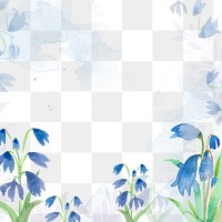 Winter png floral frame background in blue with leaf watercolor illustration