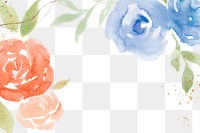 Rose png blue frame background spring watercolor illustration