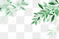 Spring png floral border background in green with leaf watercolor illustration