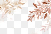 Autumn png floral border background in brown with leaf watercolor illustration