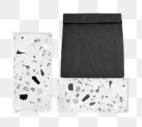 Png reusable paper bag mockup rolled up in terrazzo pattern