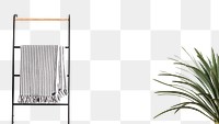 Wall mockup png transparent background with houseplant and clothing rack