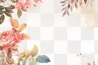 Flower background png, watercolor border, remixed from vintage public domain images