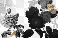 Flower background png, black border, remixed from vintage public domain images