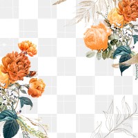 Png flower frame, watercolor wedding border, remixed from vintage public domain images