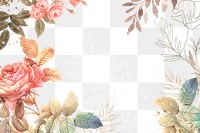 Flower frame png, watercolor border, remixed from vintage public domain images