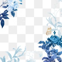 Png flower frame, blue wedding border, remixed from vintage public domain images