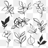 Flower tattoo png set, simple doodle design, remixed from vintage public domain images