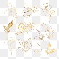 Flower png set, gold design, remixed from vintage public domain images