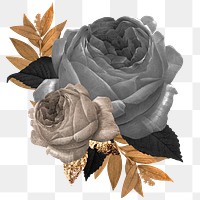 Png rose aesthetic sticker, black illustration, remixed from vintage public domain images