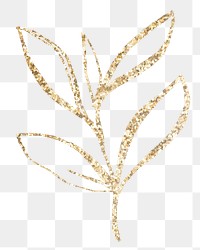 Png leaf aesthetic sticker, gold illustration, remixed from vintage public domain images