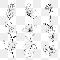 Flower tattoo png set, simple doodle design, remixed from vintage public domain images