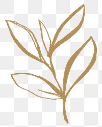 Png leaf aesthetic sticker, gold illustration, remixed from vintage public domain images