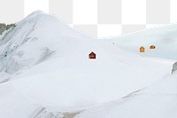 PNG minimal cabins on a snow-covered mountain