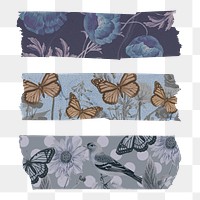 Collage floral png washi tape stickers, DIY decorative set for scrapbooking
