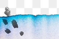 Blue border png, watercolor on transparent background