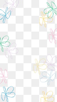 PNG border frame doodle with flower line art transparent background