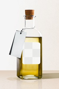 Label mockup png, olive oil bottle, transparent label design
