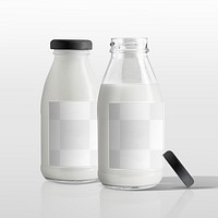 Milk bottle png label mockups, transparent designs