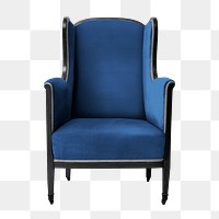 Blue armchair png sticker, collage element, isolated object in transparent background