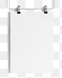 Poster png blank design, hanging from metal clips in transparent background