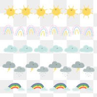 Weather icon brush png hand drawn doodle climate pattern set