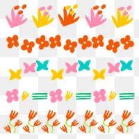 Flower png brush stroke hand drawn nature pattern set