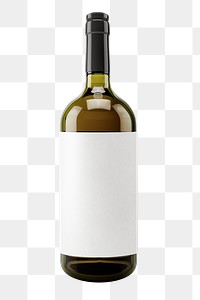 Blank label png wine bottle, isolated object on transparent background