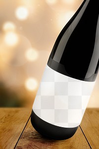 Red wine bottle png mockup, blank label