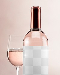 Rosé wine bottle png mockup, blank label