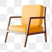 Wooden armchair png, yellow modern interior design on transparent background