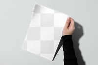 Poster mockup png transparent, paper in a person’s hand