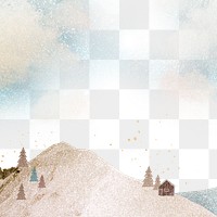 Winter mountain png transparent background, watercolor & glitter design