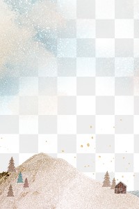 Winter landscape png transparent background, watercolor & glitter design