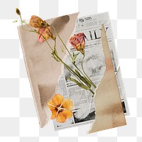 Dried rose png flower collage, Autumn aesthetic in vintage design on transparent background